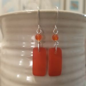 Tangerine Swirl Beachglass Earrings